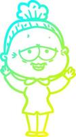 cold gradient line drawing cartoon happy old lady vector