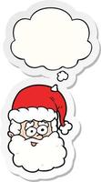 cartoon santa claus and thought bubble as a printed sticker vector