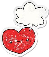 heart cartoon character and speech bubble distressed sticker vector