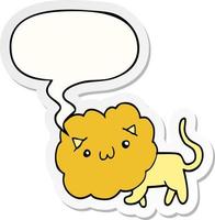 cartoon lion and speech bubble sticker vector