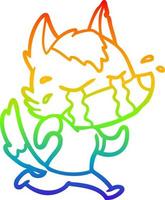 rainbow gradient line drawing cartoon crying wolf running away vector