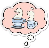 cartoon cup of coffee and thought bubble as a printed sticker vector