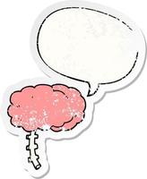 cartoon brain and speech bubble distressed sticker vector