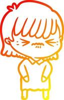 warm gradient line drawing annoyed cartoon girl vector