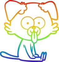 rainbow gradient line drawing cartoon sitting dog with tongue sticking out vector