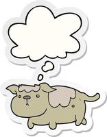 cartoon dog and thought bubble as a printed sticker vector