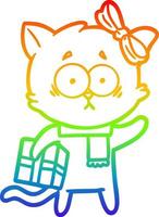 rainbow gradient line drawing cartoon cat vector