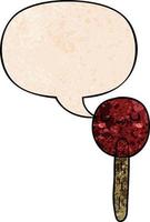 cartoon lollipop and speech bubble in retro texture style vector