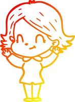 warm gradient line drawing cartoon friendly girl vector