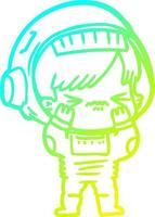 cold gradient line drawing cartoon space girl making mistake vector