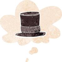 cartoon top hat and thought bubble in retro textured style vector