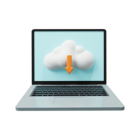 Cloud download on laptop Download icon 3d render png