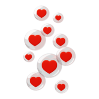 vliegende rode harten zoals online concept van sociale netwerken zoals en hartpictogram 3d render png