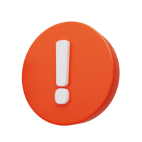 White exclamation mark on a red circle 3D Rendering png