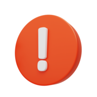 White exclamation mark on a red circle 3D Rendering png