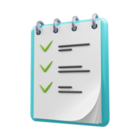 bloc de notas de icono de lista de tareas con renderizado 3d de lista de tareas completada png