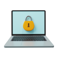 Computer security system concept with padlock icon on laptop screen 3d render png