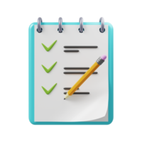 Todo list icon Notepad with completed todo list and pencil 3D render png