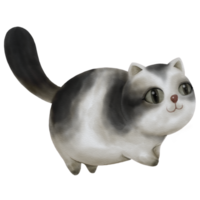 Chubby Cat with Black and White Stripes Walking in Watercolor png