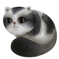 em aquarela, um gato gordinho com listras pretas e brancas está curvado png