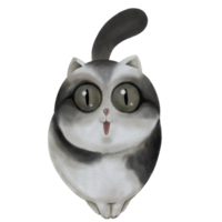 Watercolor of a Chubby Cat with Black and White Stripes that is Excited png