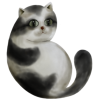 Chubby Black and White Striped Cat with Back on Watercolor png