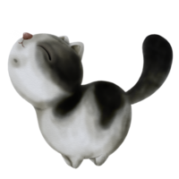 akvareller av en svart och vit knubbig katt som går png