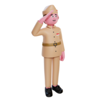 personagem de renderização 3D comemorando o dia da independência da indonésia vestindo pano paskibraka png