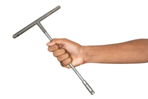 Hand of car mechanic with a wrench. Isolated over transparent background png