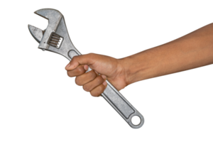 Hand of car mechanic with a wrench. Isolated over transparent background png