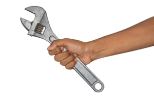 Hand of car mechanic with a wrench. Isolated over transparent background png