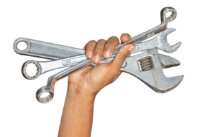 main de mécanicien automobile avec une clé. isolé sur fond transparent