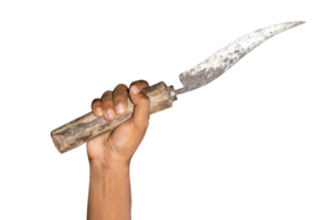 Dirty knife in hand isolated on a PNG background