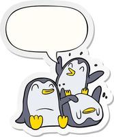 cartoon happy penguins and speech bubble sticker vector