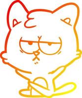 warm gradient line drawing bored cartoon cat vector