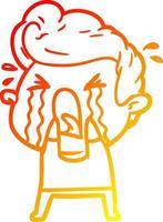 warm gradient line drawing cartoon crying man vector