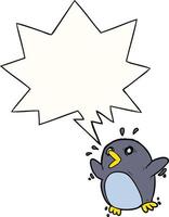 cartoon frightened penguin and speech bubble vector