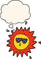 cartoon sun and thought bubble in comic book style vector