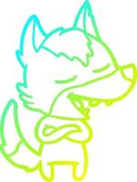 cold gradient line drawing cartoon wolf laughing vector