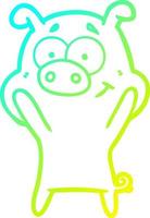 cold gradient line drawing happy cartoon pig vector