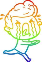 rainbow gradient line drawing cartoon crying man vector