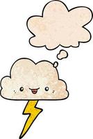 cartoon storm cloud and thought bubble in grunge texture pattern style vector