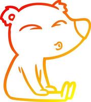 warm gradient line drawing cartoon whistling bear sitting vector