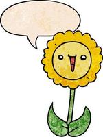 cartoon flower and speech bubble in retro texture style vector