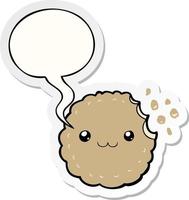 cartoon biscuit and speech bubble sticker vector