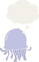 cartoon jellyfish and thought bubble in retro style vector
