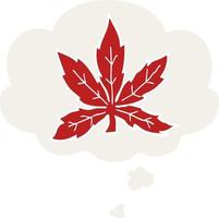 cartoon marijuana leaf and thought bubble in retro style vector