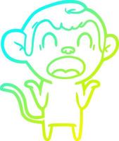 cold gradient line drawing shouting cartoon monkey shrugging shoulders vector