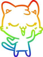 dibujo de línea de gradiente de arco iris feliz gato de dibujos animados vector