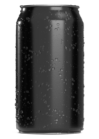 latas realistas negras con gotas de agua para maquetas. la lata de refresco se burla.